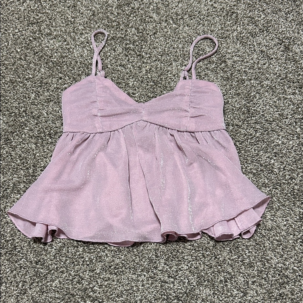 Full Tilt Light Pink Glitter Peplum Spaghetti Strap Camisole